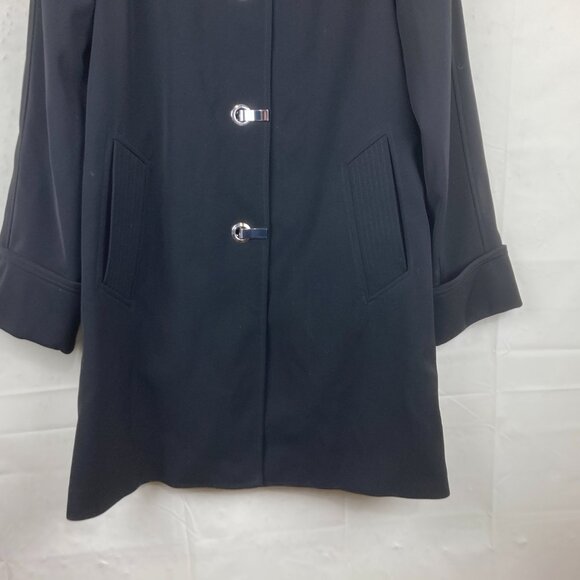 Michael Kors Womens XS Trench Coat Jacket Black Silver Clasp Buttons Pockets Des - Picture 4 of 7